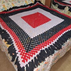 Handcrafted Red and Black And LavenderCrochet Blanket 60"×60"